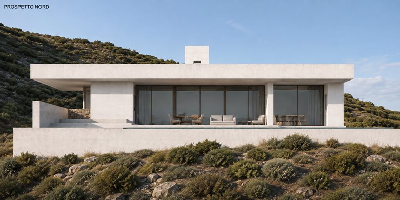 Prospetto di Villa Levante rivolto al paesaggio