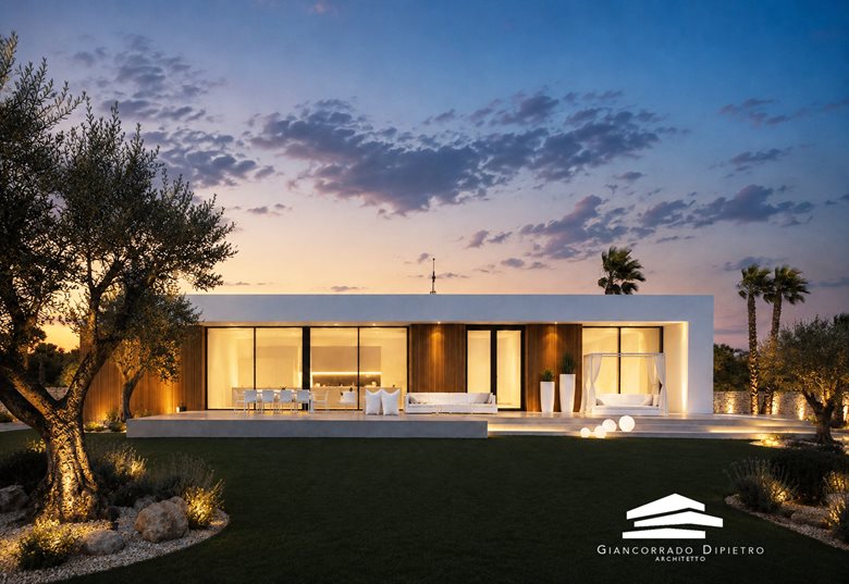 Villa Mezzasalma illuminata al tramonto